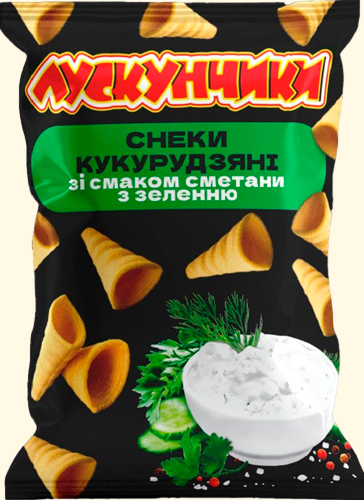Снеки кукурудзяні зі смаком сметана та зелень